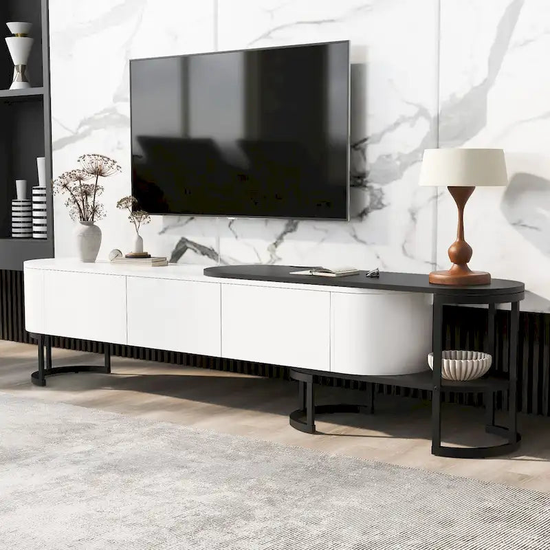 Meuble TV extensible avec 3 tiroirs et pieds réglables en métal (Convient aux téléviseurs jusqu'à 75 pouces)