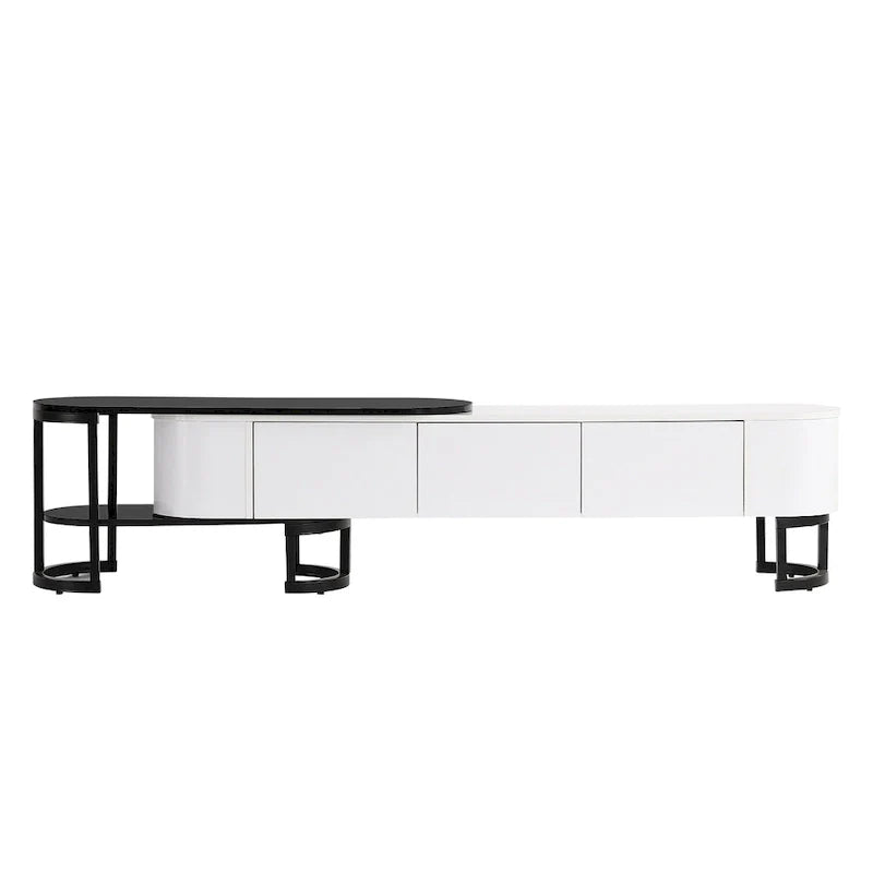 Meuble TV extensible avec 3 tiroirs et pieds réglables en métal (Convient aux téléviseurs jusqu'à 75 pouces)