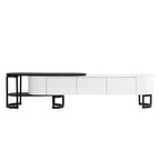 Meuble TV extensible avec 3 tiroirs et pieds réglables en métal (Convient aux téléviseurs jusqu'à 75 pouces)