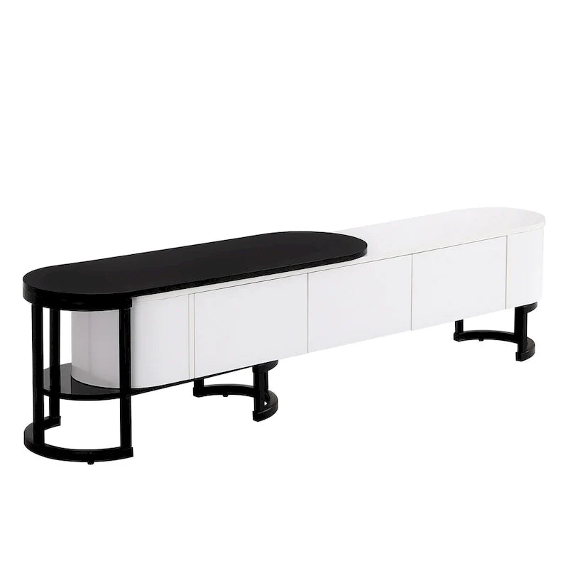 Meuble TV extensible avec 3 tiroirs et pieds réglables en métal (Convient aux téléviseurs jusqu'à 75 pouces)