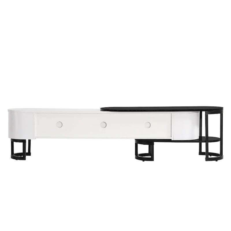 Meuble TV extensible avec 3 tiroirs et pieds réglables en métal (Convient aux téléviseurs jusqu'à 75 pouces)