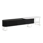 Meuble TV extensible avec 3 tiroirs et pieds réglables en métal (Convient aux téléviseurs jusqu'à 75 pouces)