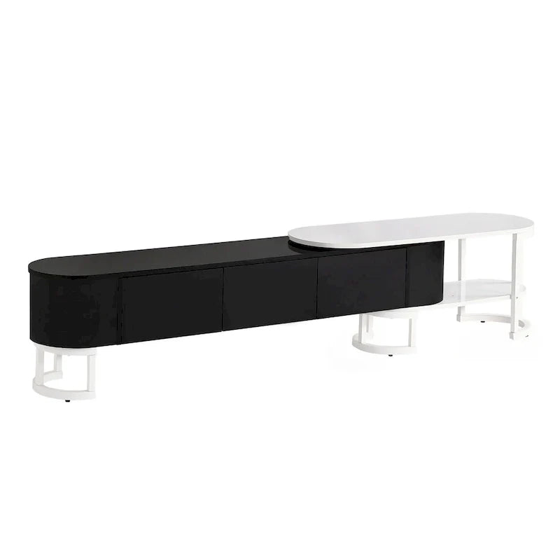 Meuble TV extensible avec 3 tiroirs et pieds réglables en métal (Convient aux téléviseurs jusqu'à 75 pouces)