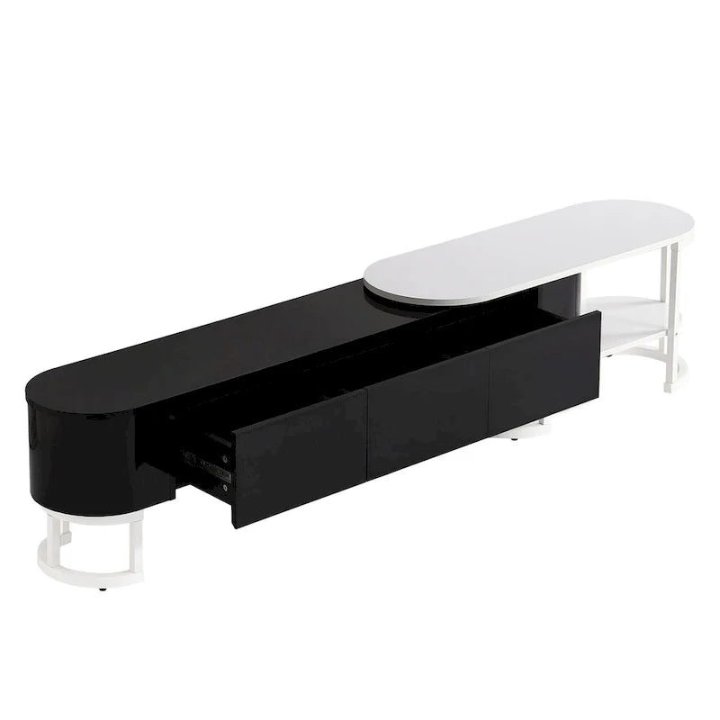 Meuble TV extensible avec 3 tiroirs et pieds réglables en métal (Convient aux téléviseurs jusqu'à 75 pouces)