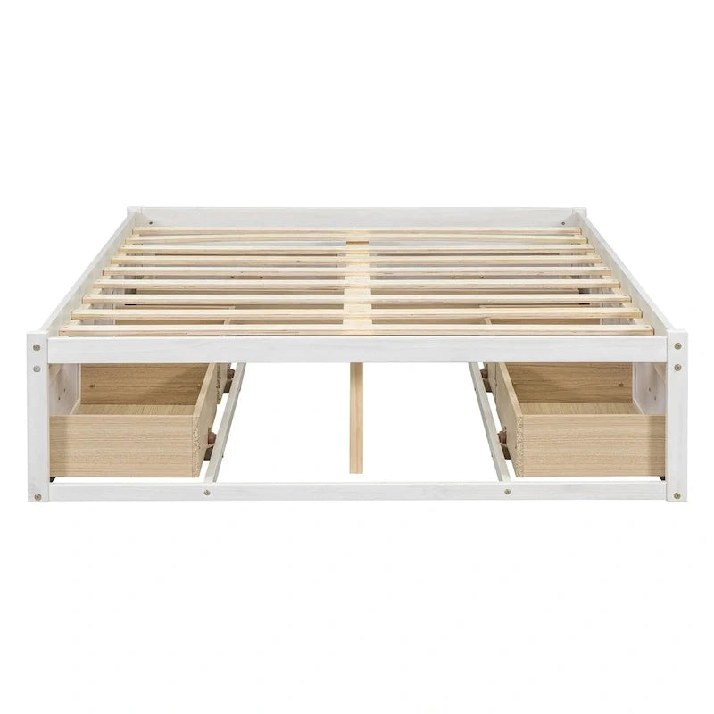 Lit plateforme double avec 6 tiroirs de rangement
