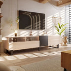 Meuble TV pour téléviseur de 80 pouces avec double espace de rangement, console multimédia, centre de divertissement avec porte abattante