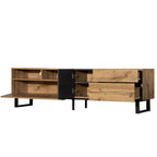 Meuble TV pour téléviseur de 80 pouces avec double espace de rangement, console multimédia, centre de divertissement avec porte abattante