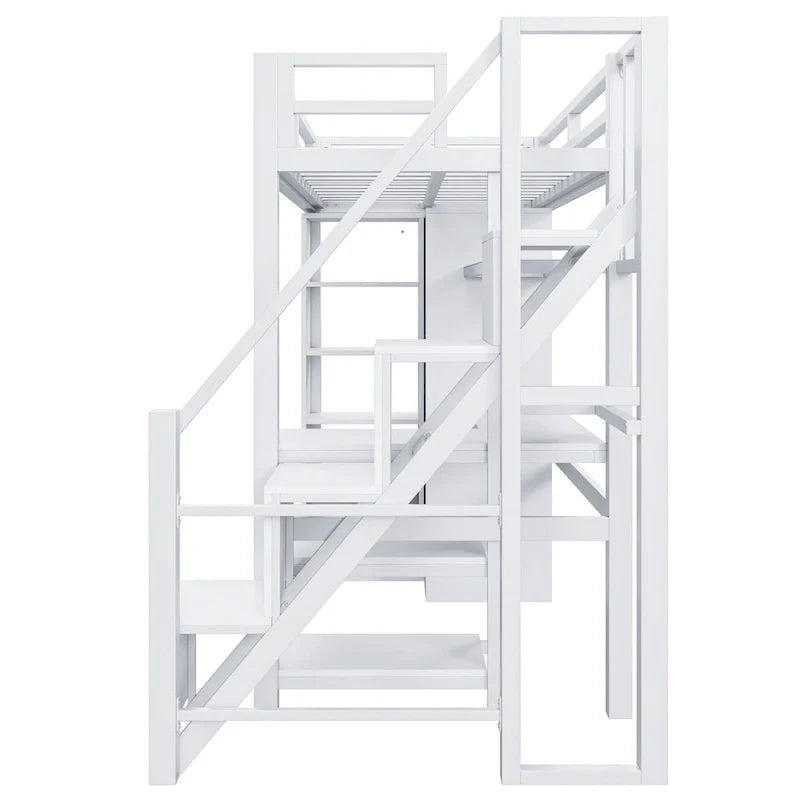 Lit mezzanine en métal avec bureau, armoire et escalier intégré – Lit simple/double