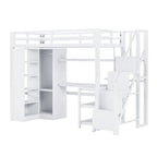 Lit mezzanine en métal avec bureau, armoire et escalier intégré – Lit simple/double