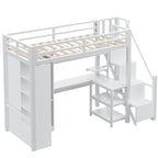 Lit mezzanine en métal avec bureau, armoire et escalier intégré – Lit simple/double