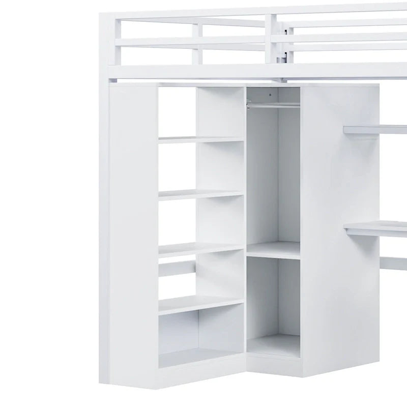 Lit mezzanine en métal avec bureau, armoire et escalier intégré – Lit simple/double