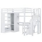 Lit mezzanine en métal avec bureau, armoire et escalier intégré – Lit simple/double