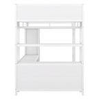 Lit mezzanine double en métal avec armoire, bureau en L et rangement