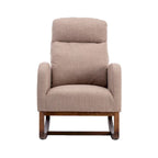 Fauteuil à bascule rembourré avec pieds en bois et poches latérales