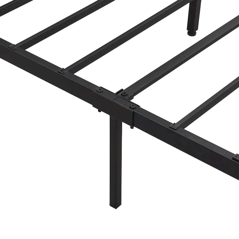 Cadre de lit en métal King Size avec tête de lit en bois et lumières LED