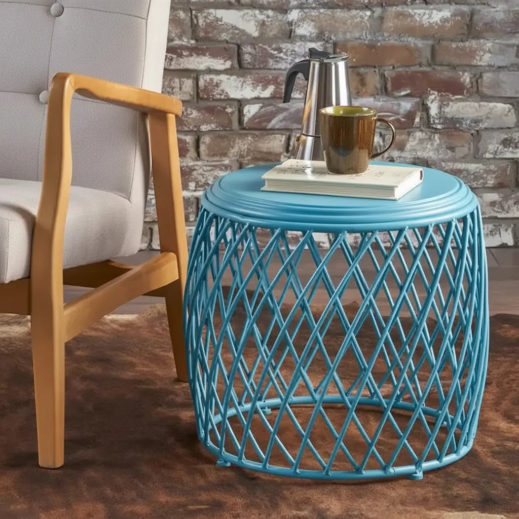 Table d'appoint ronde en fer à treillis de 19 pouces