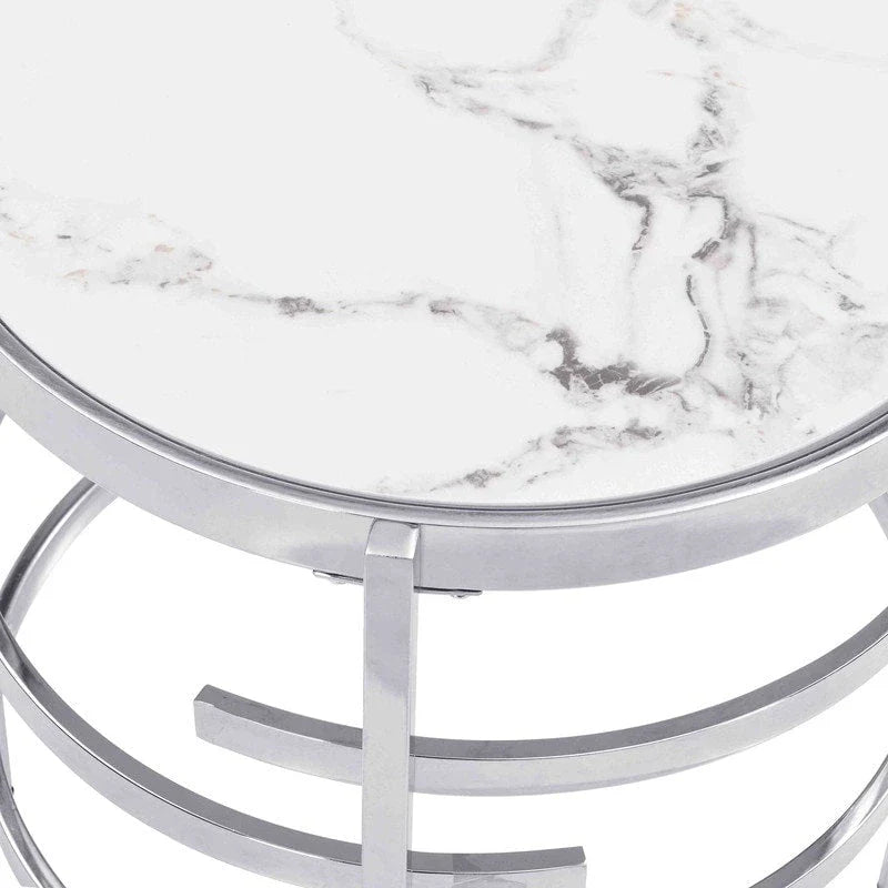 Table d'appoint ronde avec plateau en pierre frittée et cadre en métal