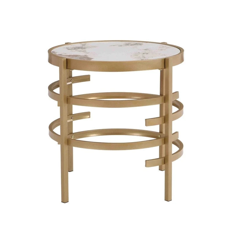 Table d'appoint ronde avec plateau en pierre frittée et cadre en métal