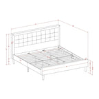 Lit plateforme - Tête de lit en tissu de lin capitonné avec garniture boutonnée - Pieds noirs