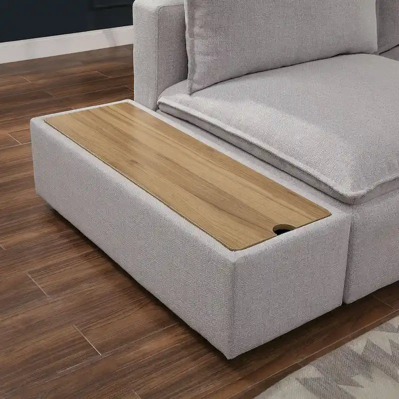 Console de rangement contemporaine gris clair en tissu de 43 pouces