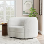 Fauteuil d'appoint moderne en bouclette avec accoudoirs incurvés, assise de style haricot et pieds ronds en bois