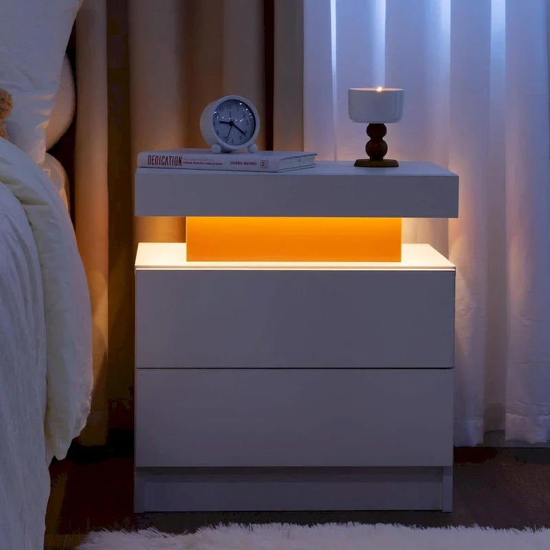 Table de chevet 2 tiroirs avec lumières LED