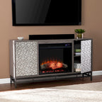 Meuble TV avec cheminée électrique en bois gris contemporain