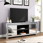 Meuble TV miroir de 59 po avec incrustation de diamants écrasés et armoires de rangement