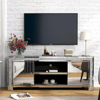 Meuble TV miroir de 59 po avec incrustation de diamants écrasés et armoires de rangement