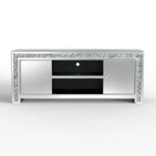 Meuble TV miroir de 59 po avec incrustation de diamants écrasés et armoires de rangement