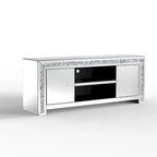 Meuble TV miroir de 59 po avec incrustation de diamants écrasés et armoires de rangement