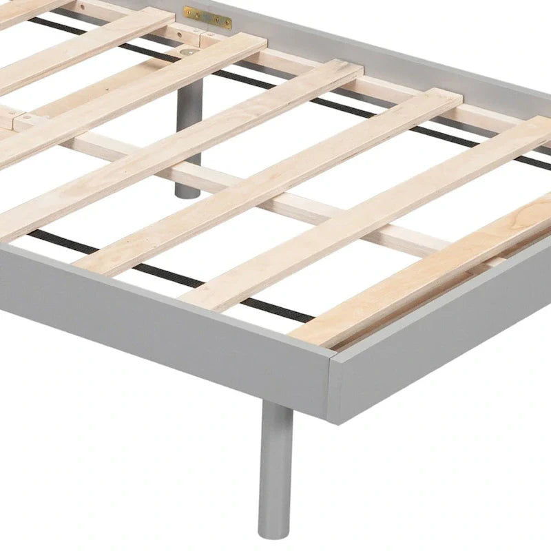 Cadre de lit plateforme en bois pour lit jumeau avec port de chargement USB