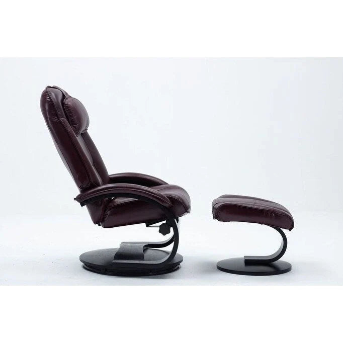 Fauteuil inclinable pivotant en cuir pleine fleur avec ottoman