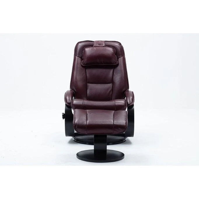 Fauteuil inclinable pivotant en cuir pleine fleur avec ottoman