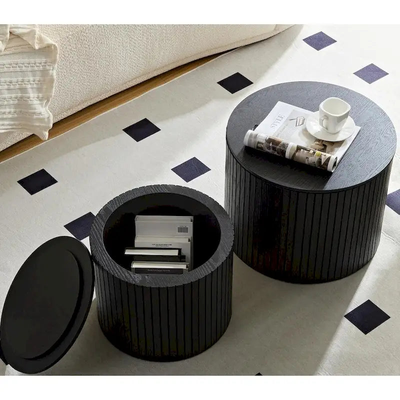 Tables basses gigognes rondes, lot de 2, en MDF avec fonction de rangement