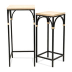 Lot de 2 tables d'appoint carrées en bois et métal avec accents en rotin