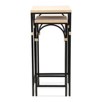Lot de 2 tables d'appoint carrées en bois et métal avec accents en rotin