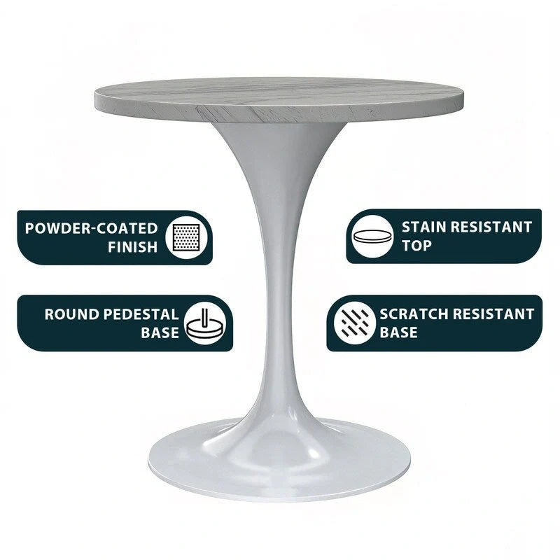 Table à manger ronde avec plateau en résine et piètement colonne en acier blanc