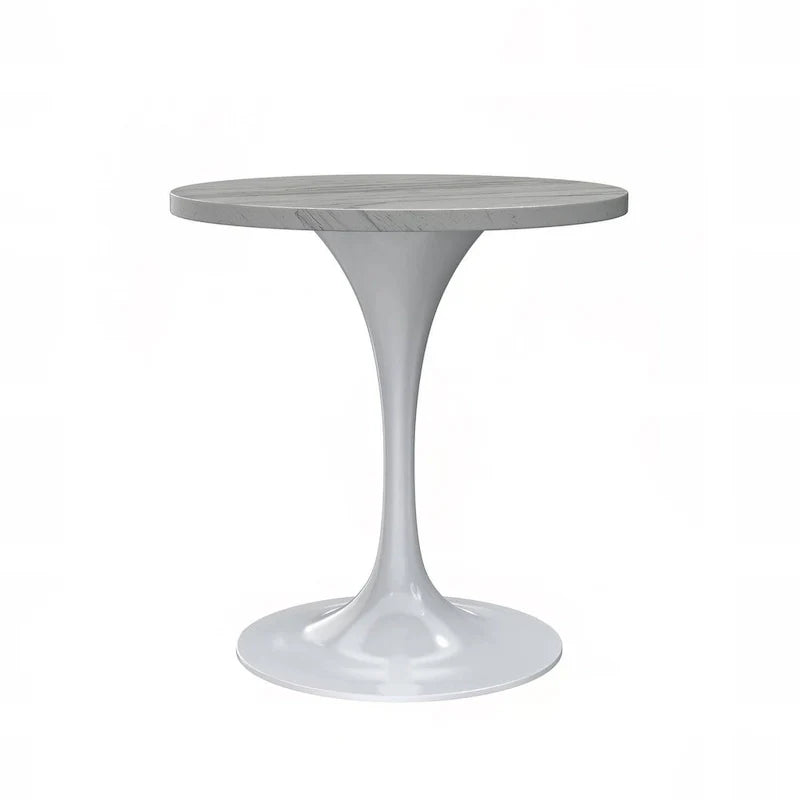 Table à manger ronde avec plateau en résine et piètement colonne en acier blanc