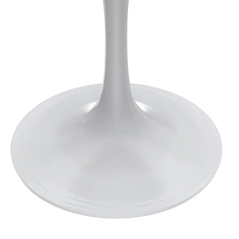 Table à manger ronde avec plateau en résine et piètement colonne en acier blanc