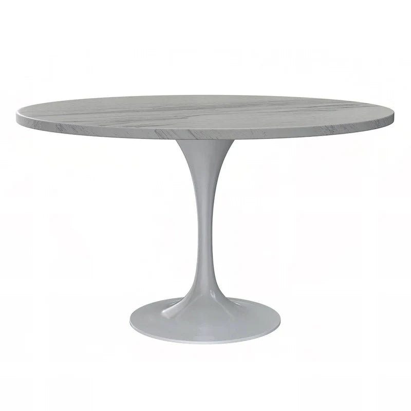 Table à manger ronde avec plateau en résine et piètement colonne en acier blanc