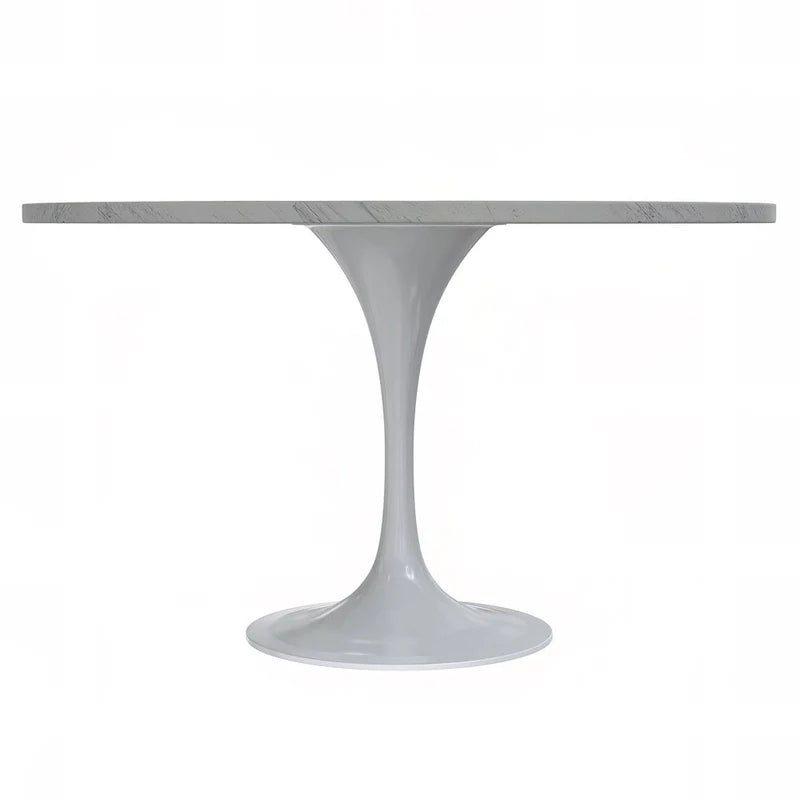 Table à manger ronde avec plateau en résine et piètement colonne en acier blanc