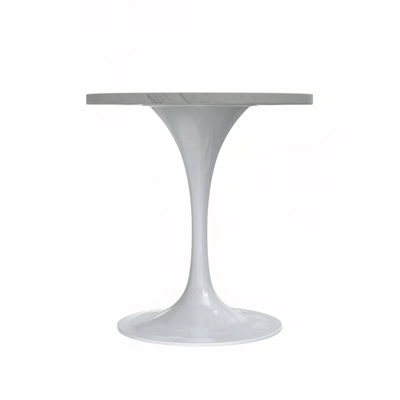 Table à manger ronde avec plateau en résine et piètement colonne en acier blanc
