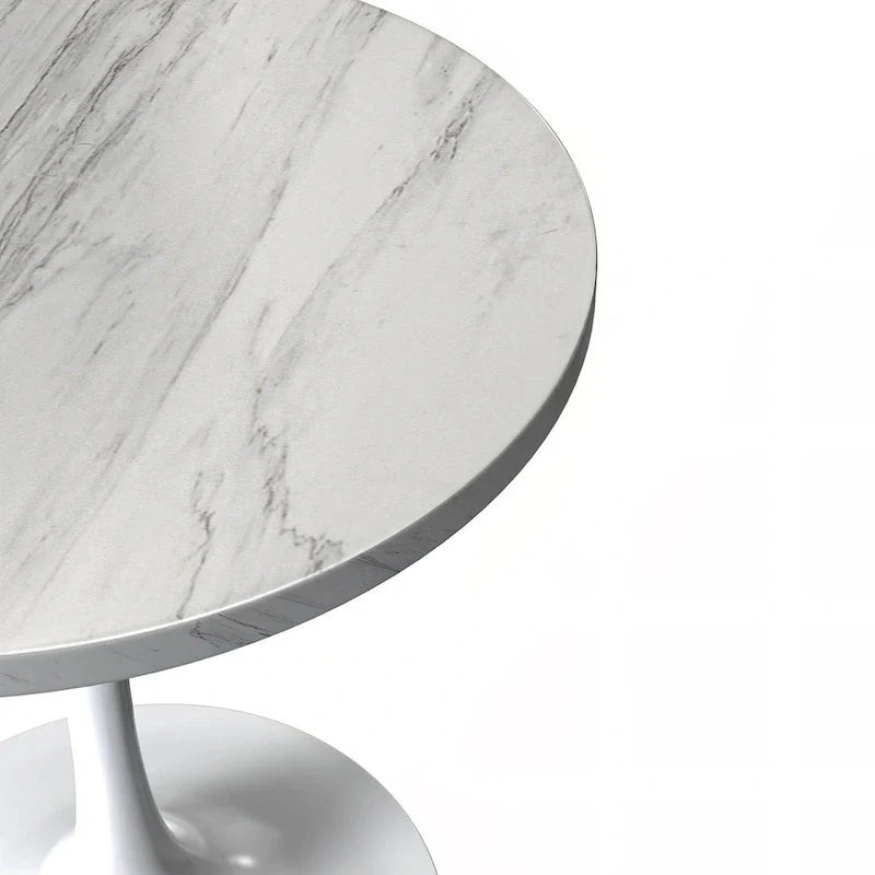 Table à manger ronde avec plateau en résine et piètement colonne en acier blanc